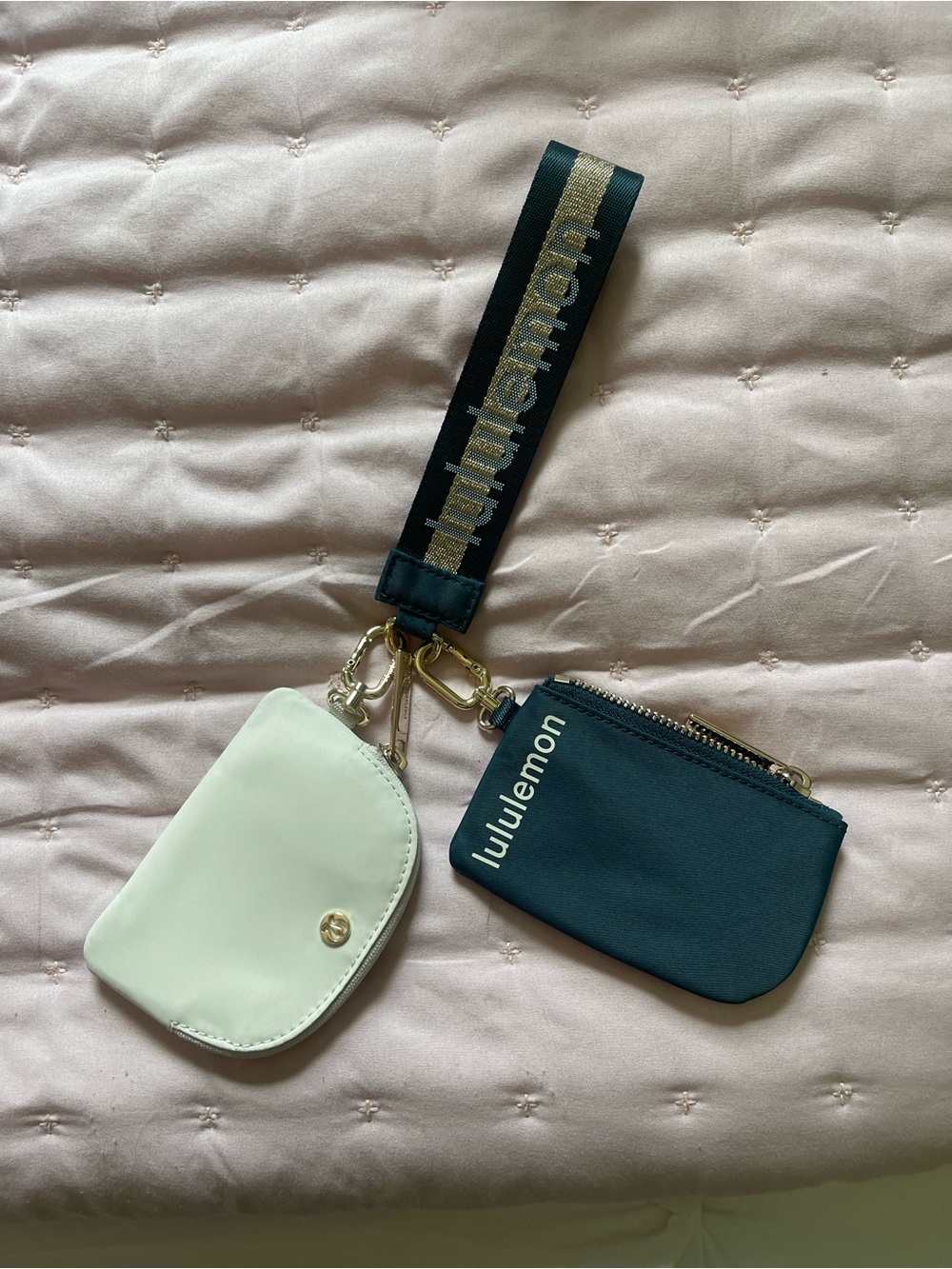 lululemon Teal and Cream Double Pouch Keychain Wristlet